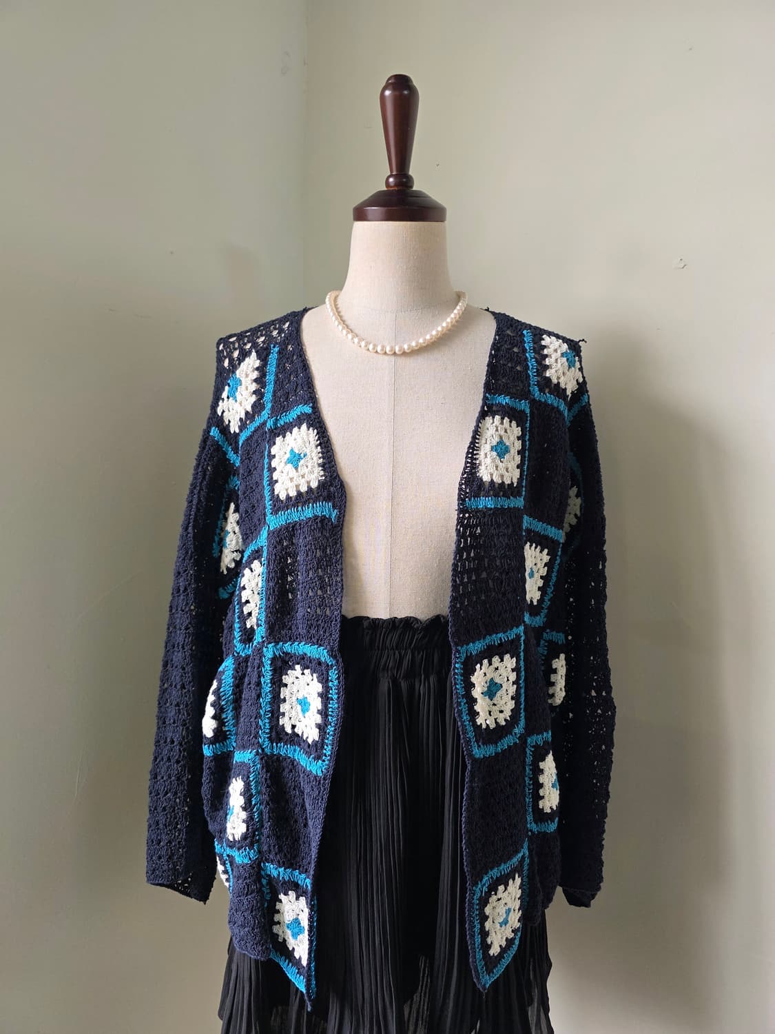 미착용 새상품 네이비 크로쉐 오픈형 니트 가디건 상품이미지1