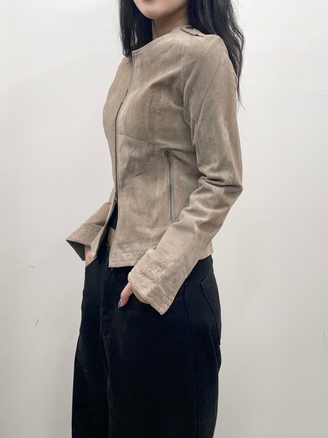 suede beige Zipper Details jacket 상품이미지2