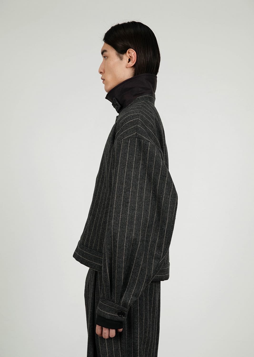 아모멘토 크롭 울 자켓 브라운 스트라이프 L 상품이미지4