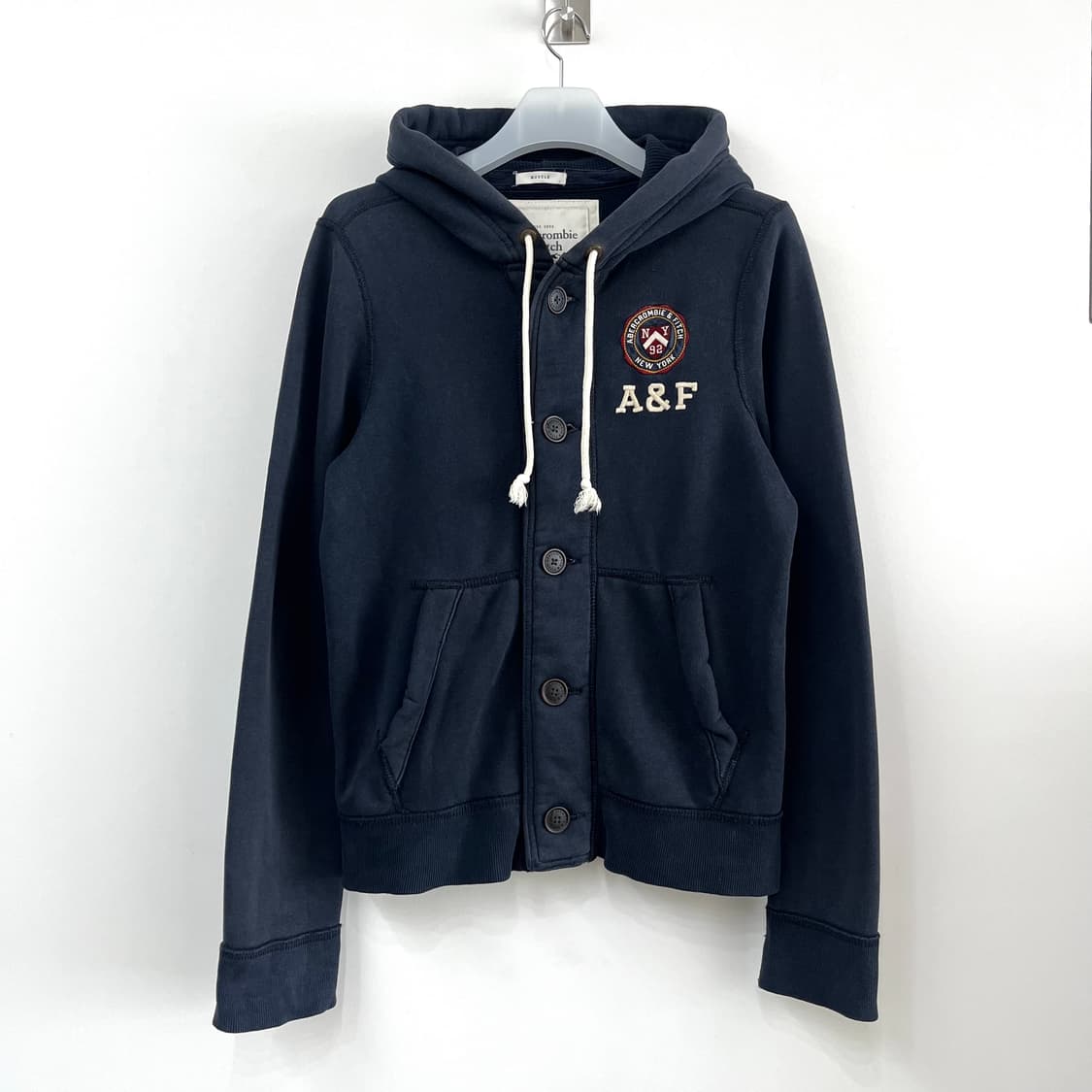 아베크롬비 자수로고 버튼 네이비 후드 가디건 상품이미지2