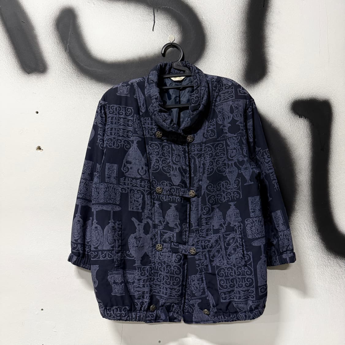 VTG 빈티지 은장 디테일 에스닉 풀 패턴 더블 버튼 우븐 자켓 상품이미지1
