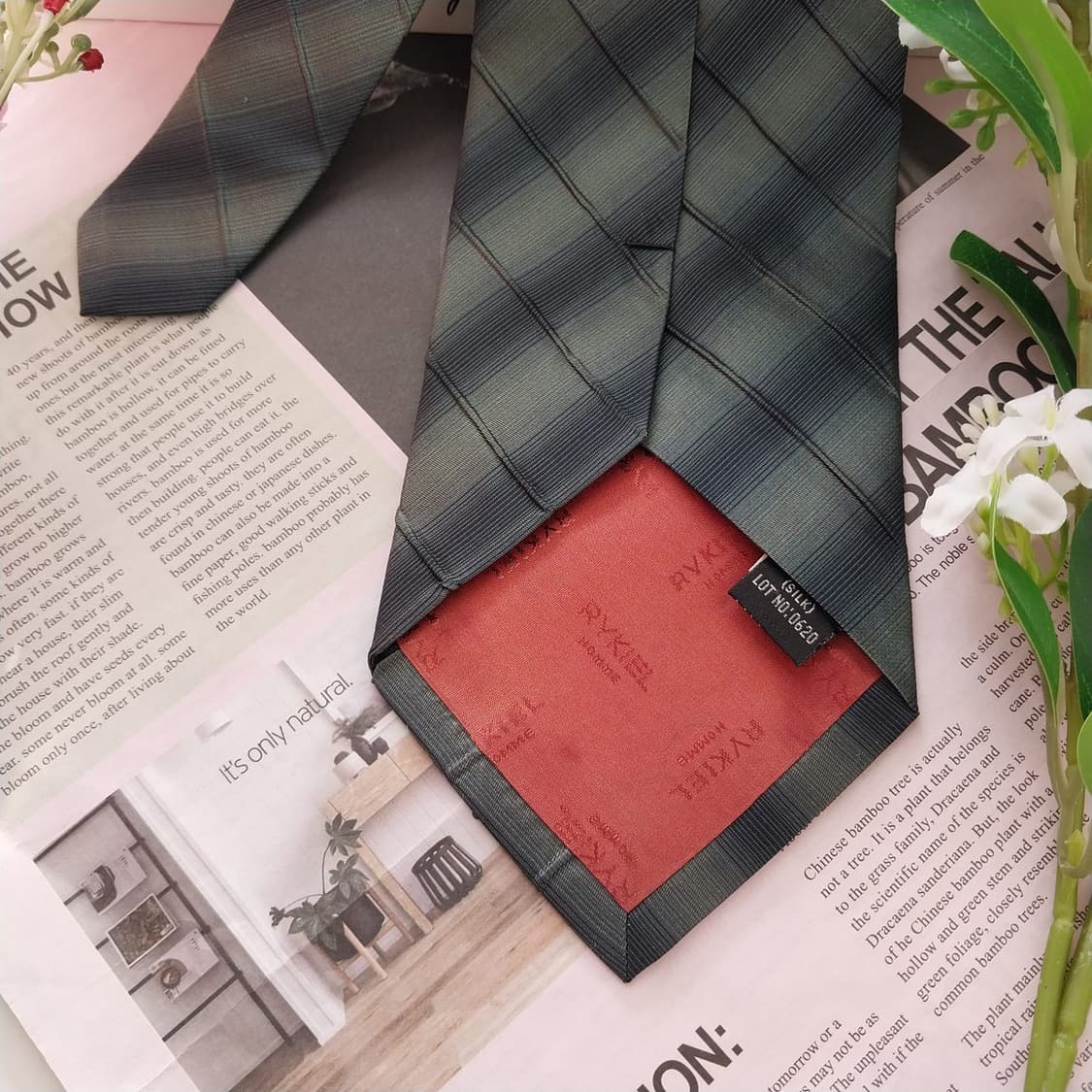 소니아리키엘 실크 그린 스트라이프 넥타이 9.9cm A+등급 K1552
 상품이미지8