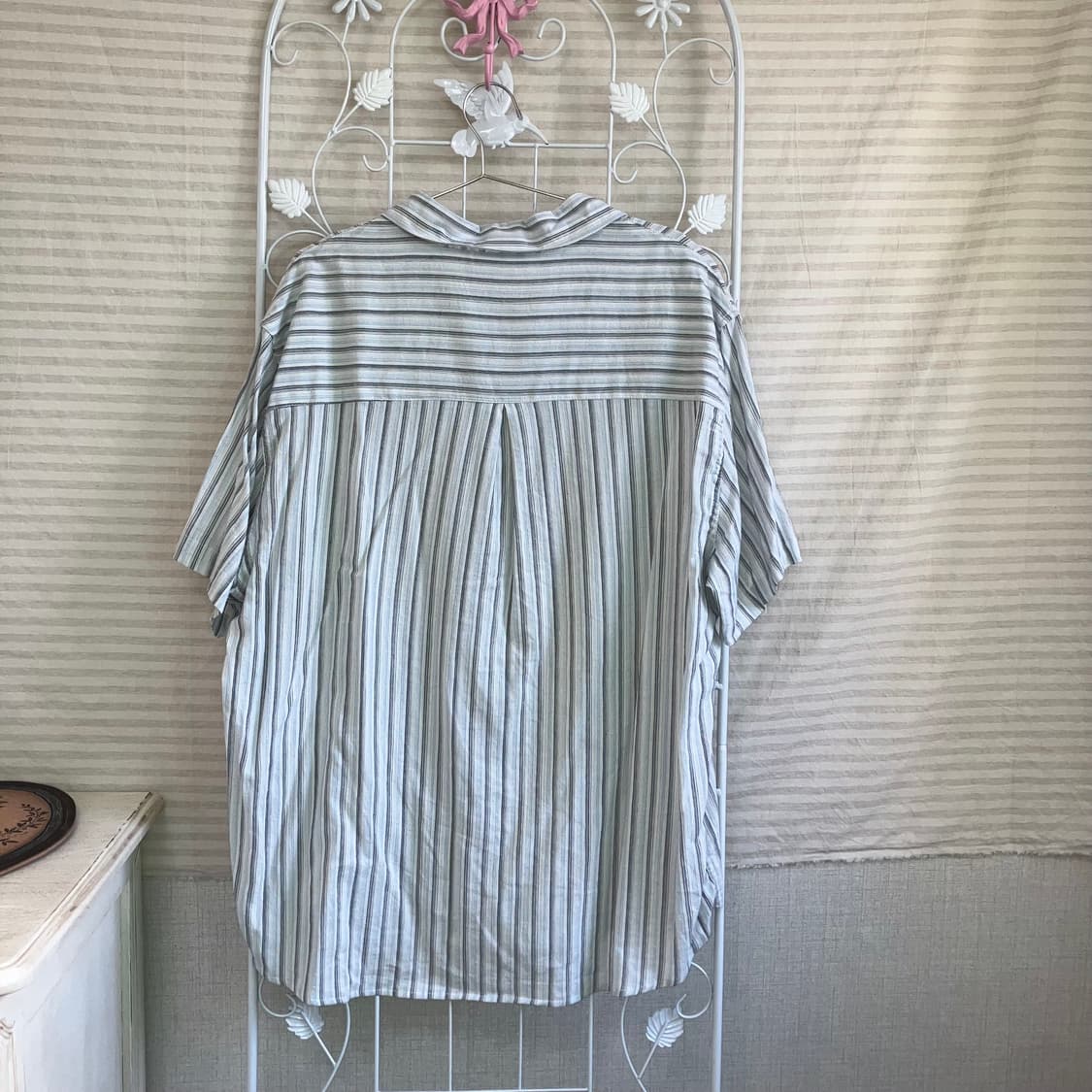 빈티지 스카이 블루 스트라이프 반팔 셔츠 y2k 스트릿 갸루 펑키461  상품이미지2