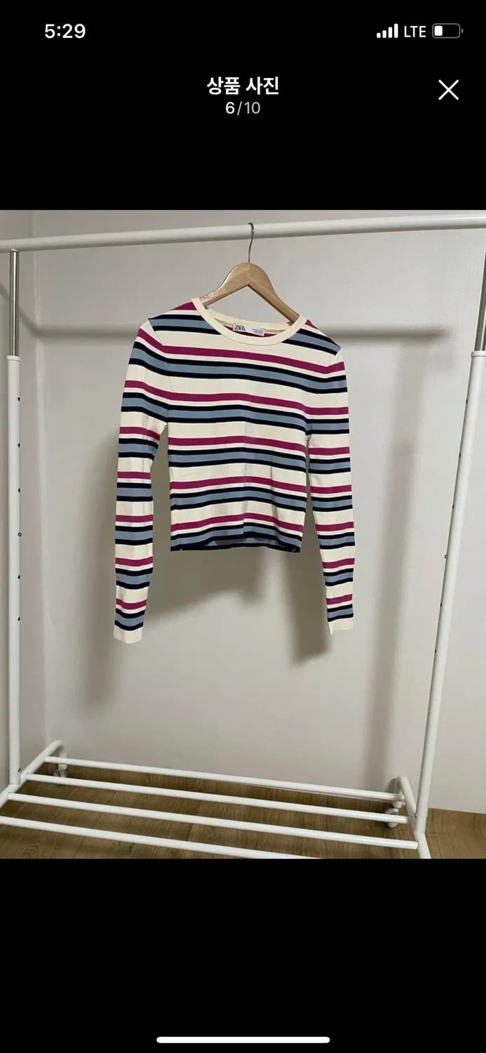 핑크 ZARA 자라  긴팔 티셔츠 ZARA 자라 스트라이프 슬림 긴팔  상품이미지5