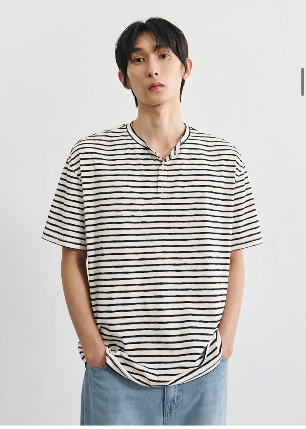 (XL) 드로우핏 러프 스트라이프 헨리넥 티셔츠 [IVORY] 반팔 상품이미지5