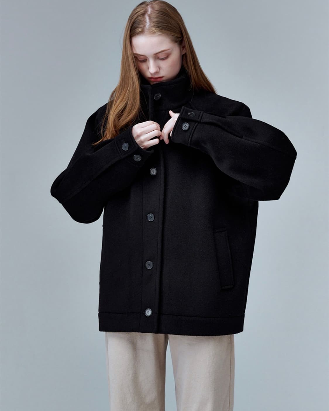 마롭 울100% 코쿤 하프코트 블랙 새상품  상품이미지1