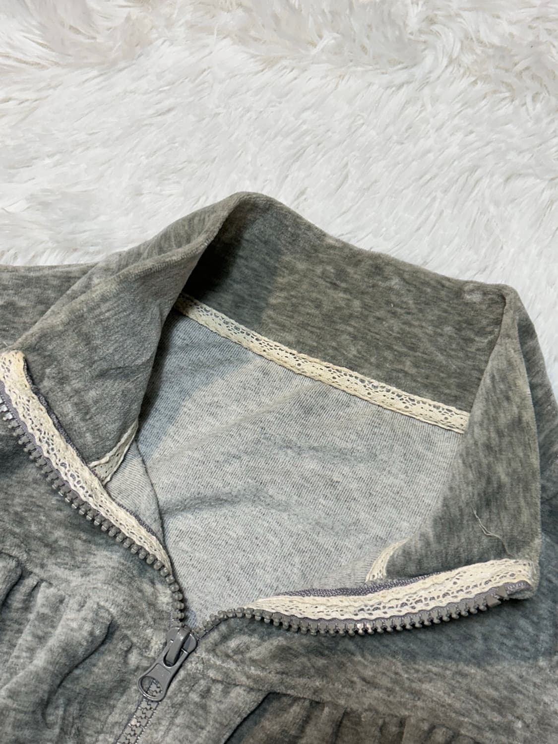 grey velvet lace zip-up 상품이미지3
