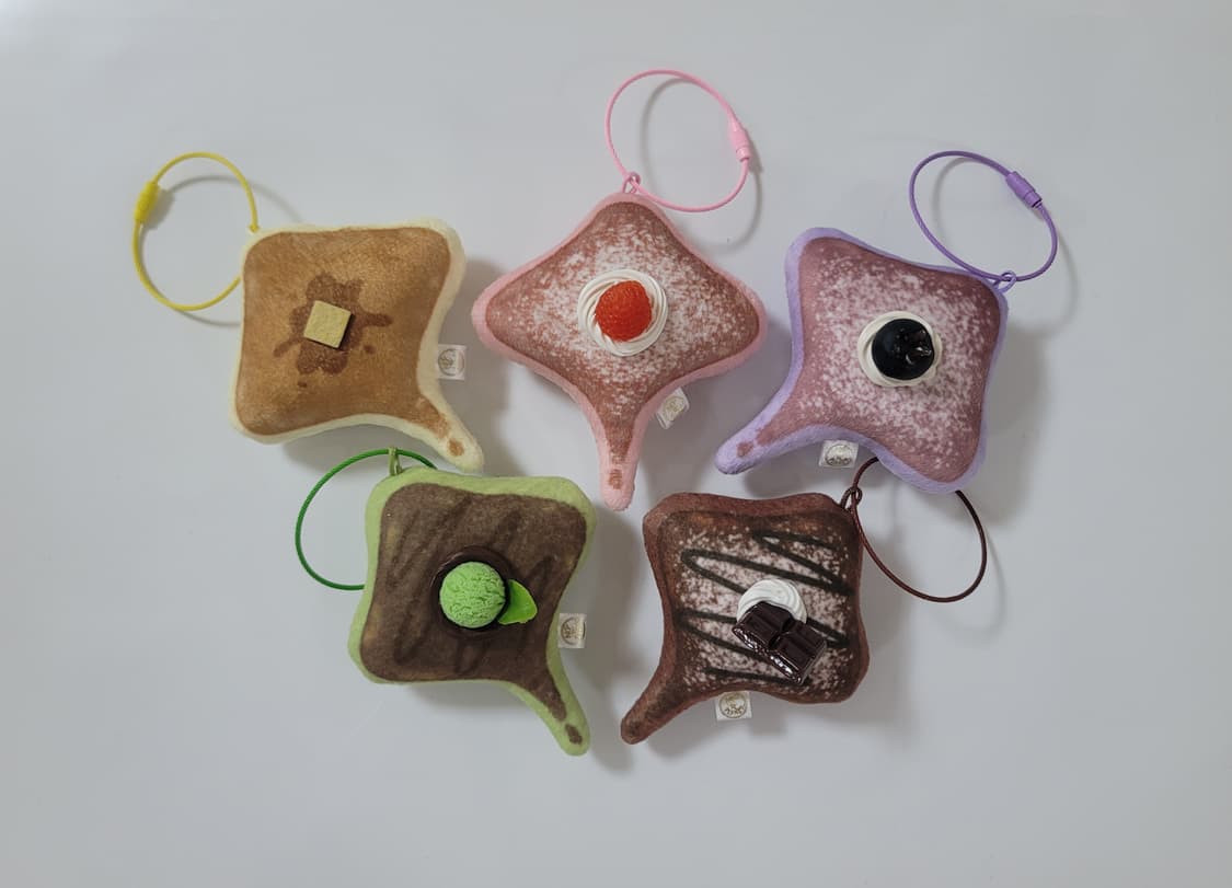 핫케이크 가오리 인형 키링 딸기, 녹차, 초코 가방고리 핸드메이드 솜인형 상품이미지1