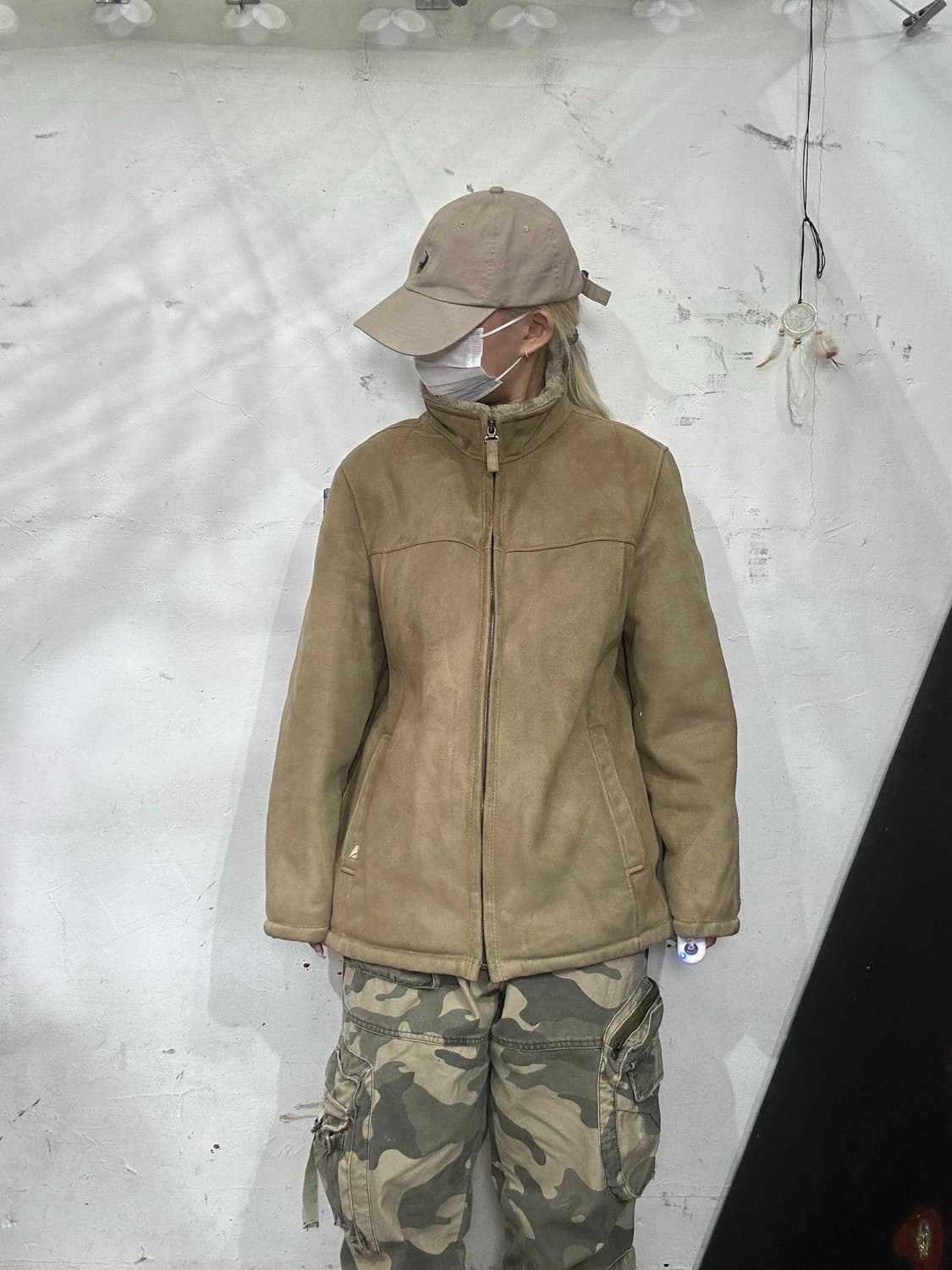 90s 빈티지 베이지 스웨이드 기모 바시티 자켓 M 상품이미지2