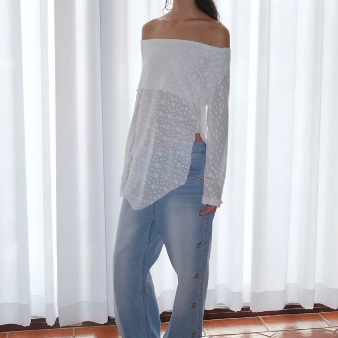 폴리수엠 ARGYLE LONG OFF-SHOULDER TOP  상품이미지1