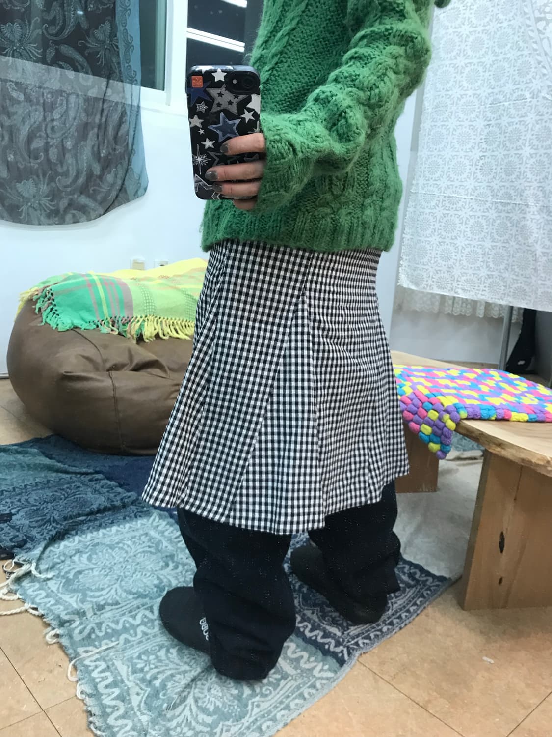 빈티지 여성 체크 밴딩 시어서커 미디스커트  상품이미지2