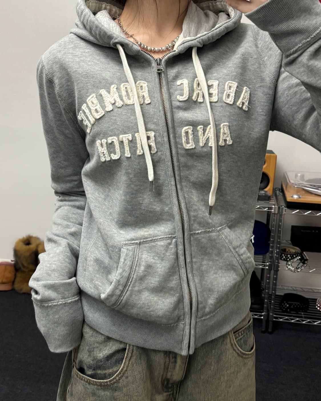 아베크롬비 아치로고 그레이 후드집업 상품이미지1