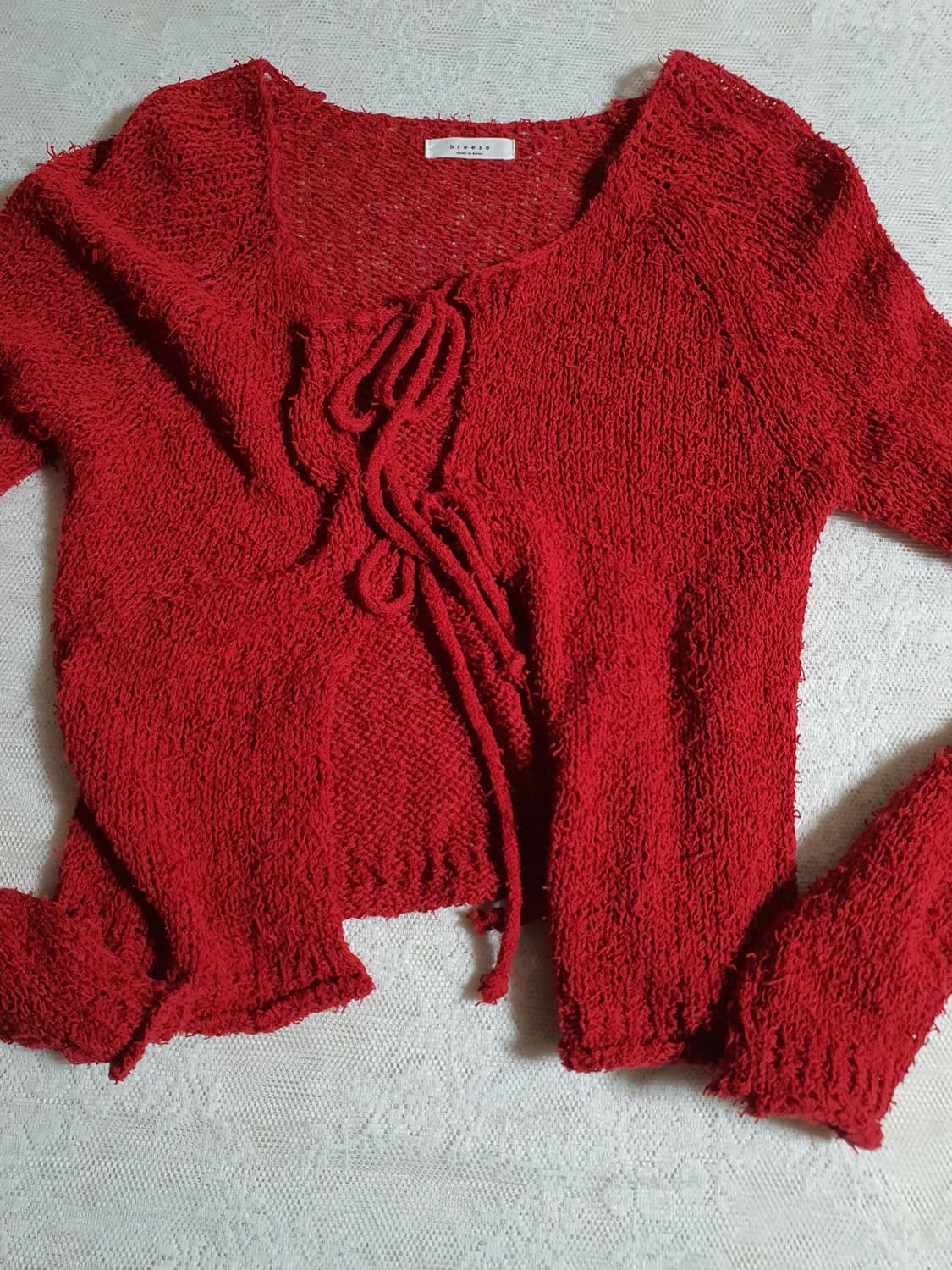 [빈티지] 크리스마스 레드 꽈배기 숏 가디건 니트 상품이미지4