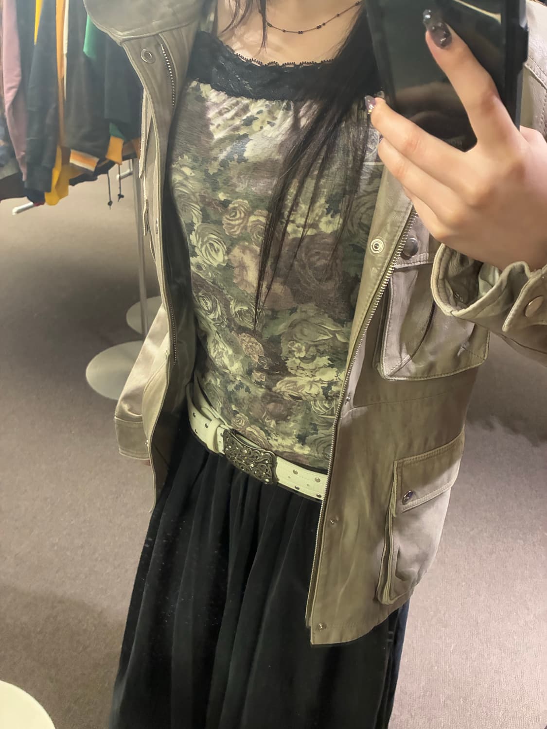 M)Japanese vintage 플라워 프린팅 레이스 나시 상품이미지2