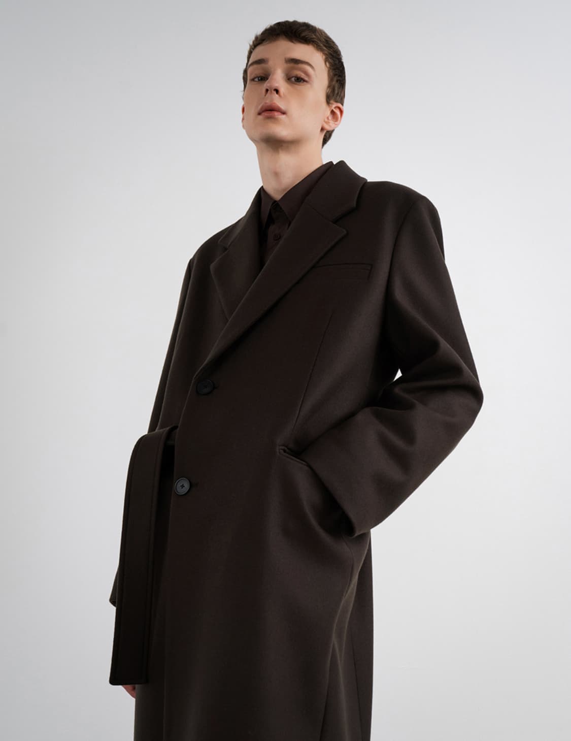 인사일런스 울캐시미어  스트랩 하프 더블코트(BROWN/S)쿠어/벨리에 상품이미지4