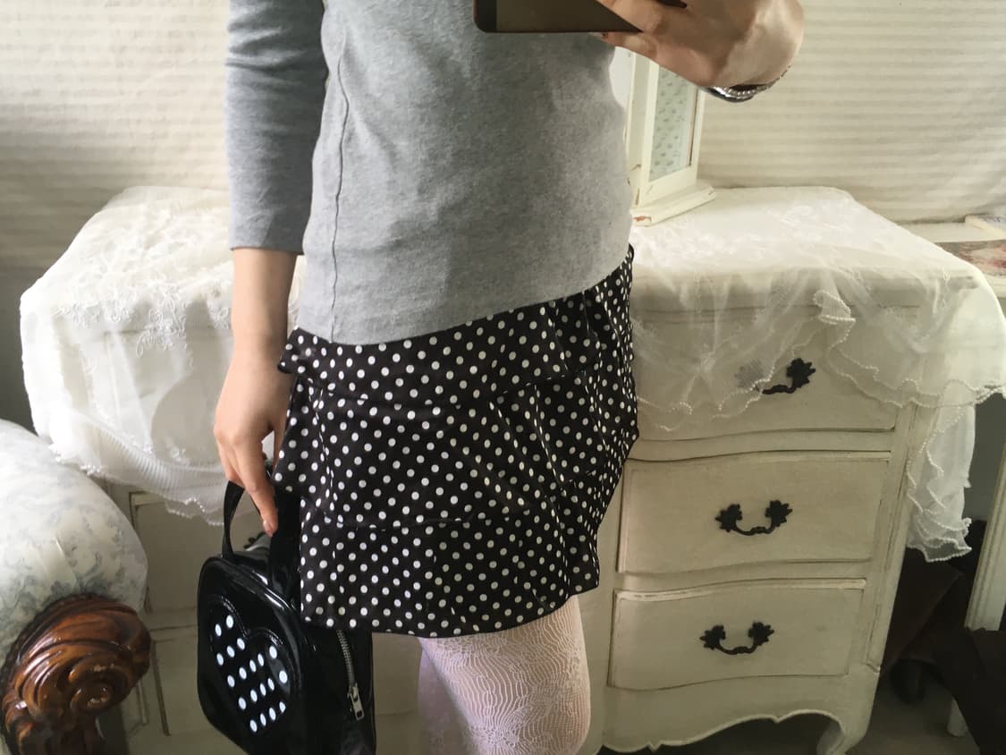 jpn vintage black dot frill tiered skirt 상품이미지8