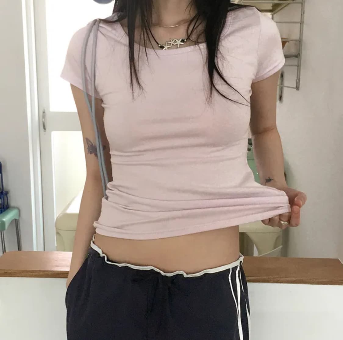 연보라 무지 티셔츠 상품이미지2