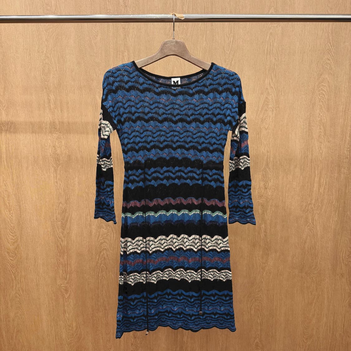 미쏘니 니트 롱 원피스 지그재그 패턴 디테일 슬림핏 멀티컬러 상품이미지2