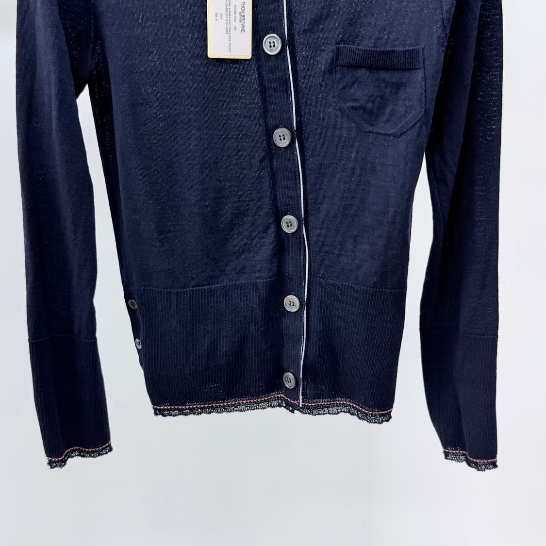 [미사용/38] 톰브라운 트리밍 여성 크루넥 가디건 네이비 상품이미지3