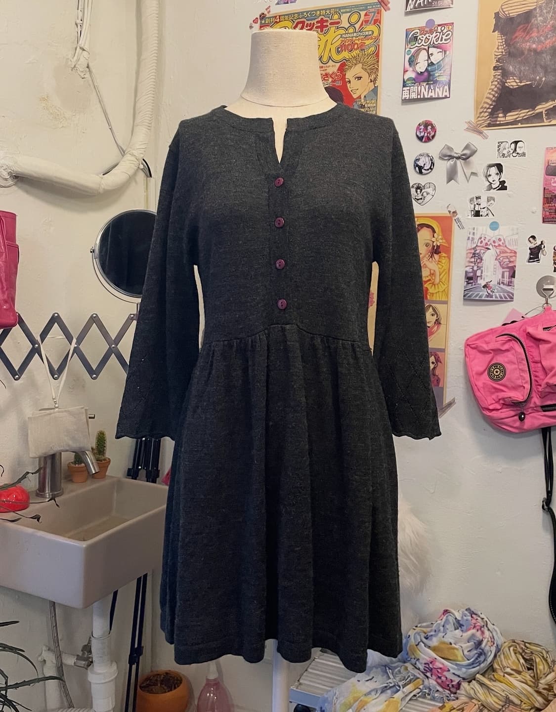 차콜 버튼 플레어 원피스 [무배] 상품이미지1