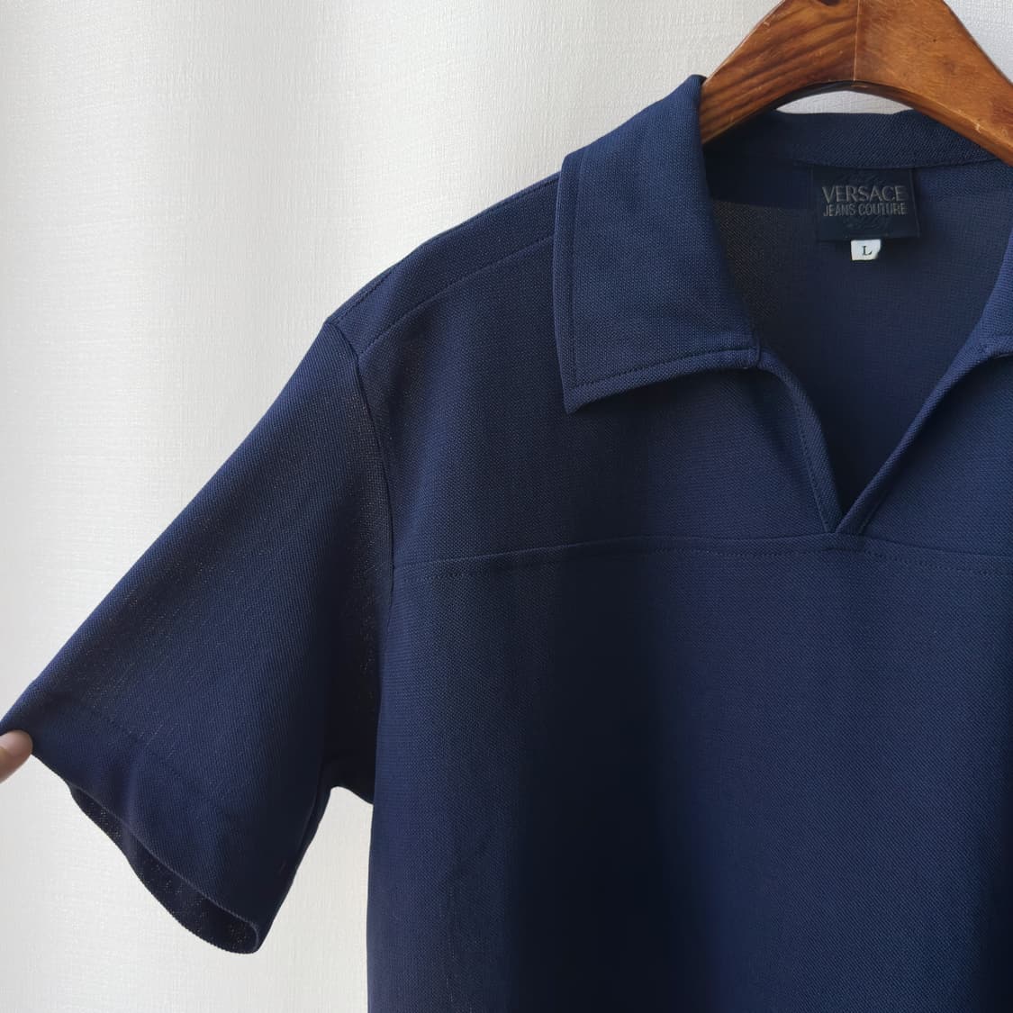 올드 베르사체 진스 쿠튀르 오픈 카라 반팔 티셔츠 네이비 L 상품이미지3