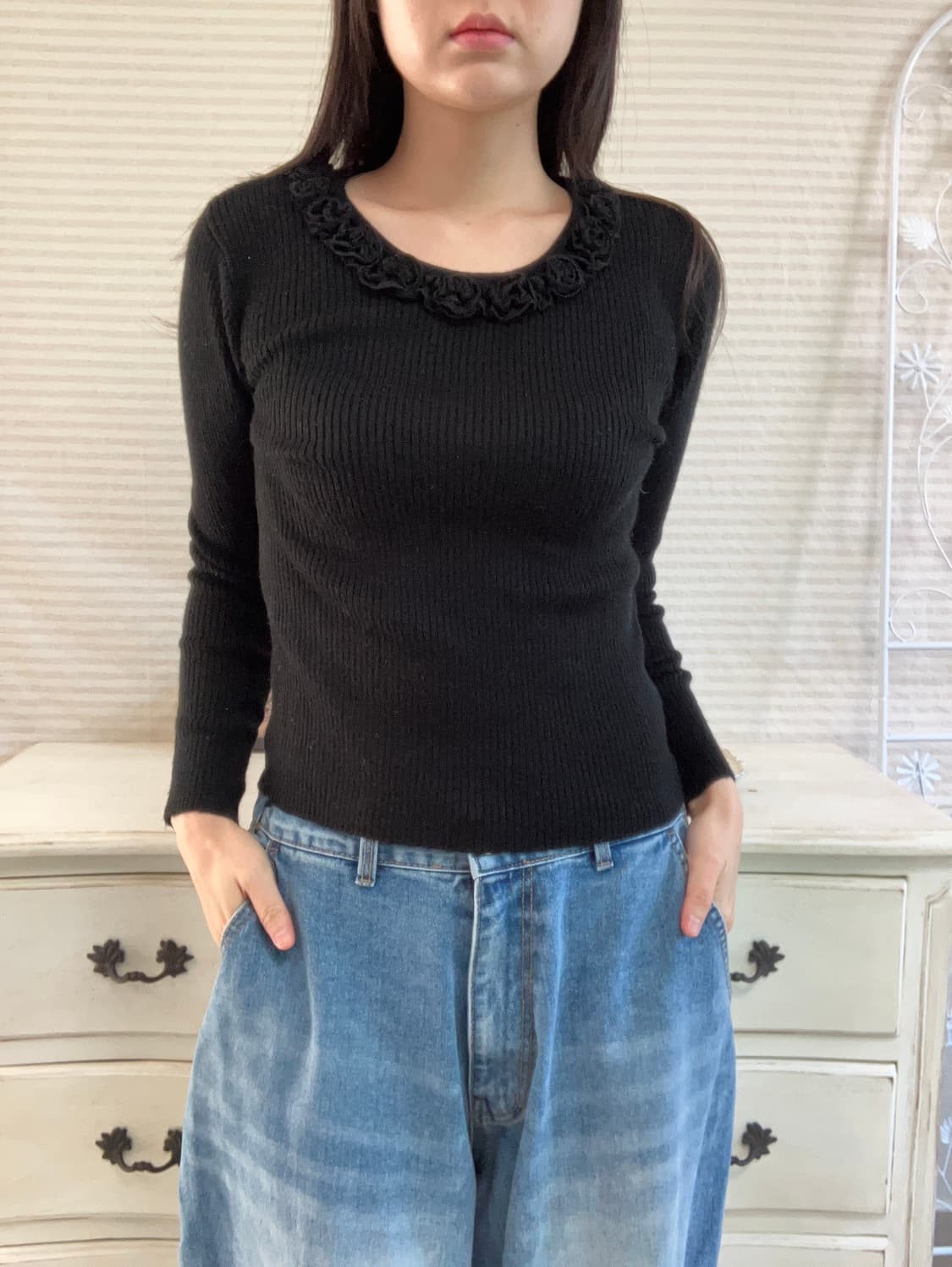 빈티지 블랙 플라워 패턴 니트 y2k 스트릿 갸루 펑키 일본빈티지 상품이미지3