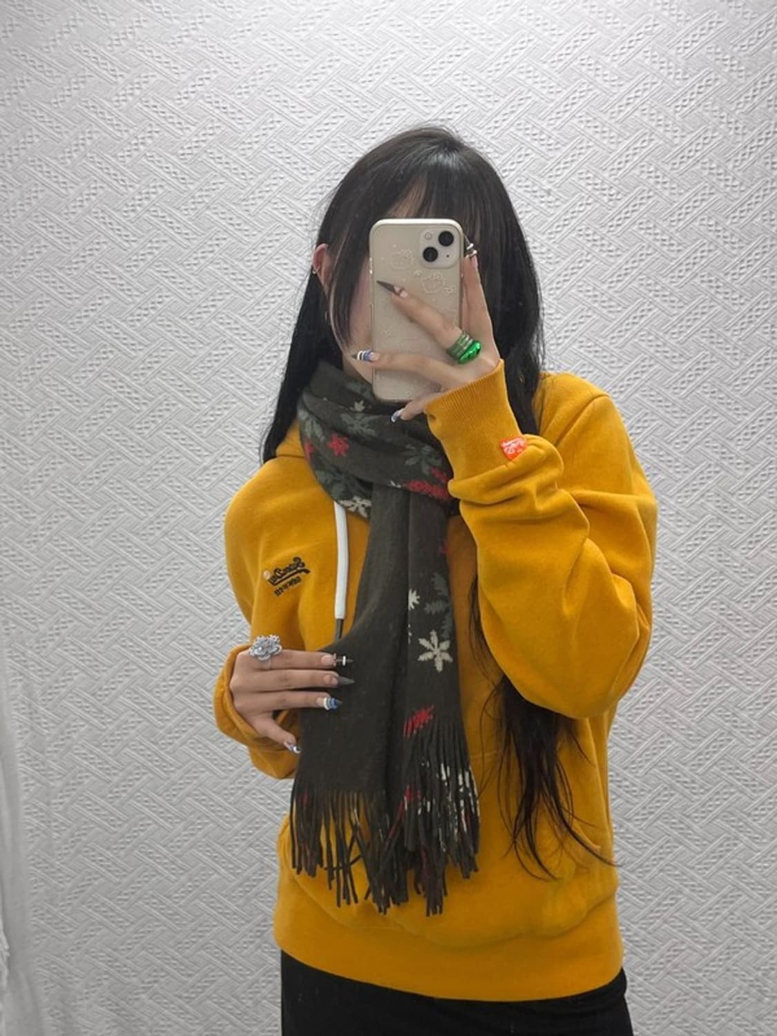 빈티지 폭닥 여리 노르딕 스노우플레이크 패턴 목도리 C07994 상품이미지1