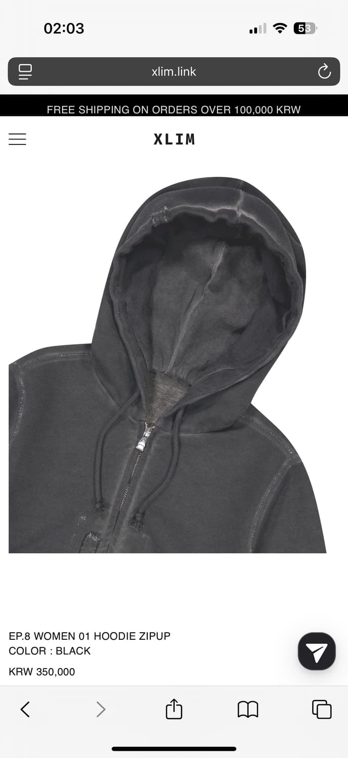 XLIM EP.8 WOMEN 01 HOODIE ZIPUP BLACK S 상품이미지3