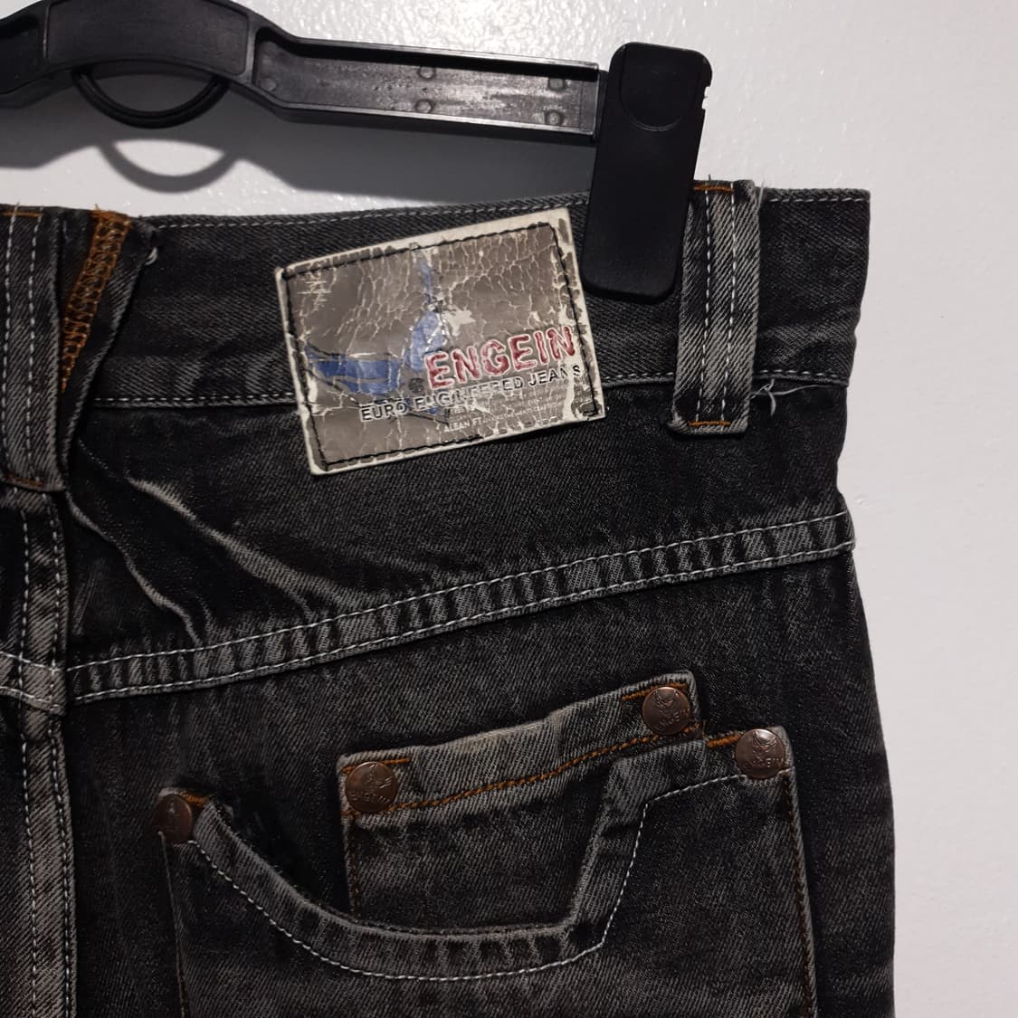ENGEIN 엔게인 워싱 카고 멀티포켓 와이드 탄창 흑청 데님 팬츠 32 상품이미지10