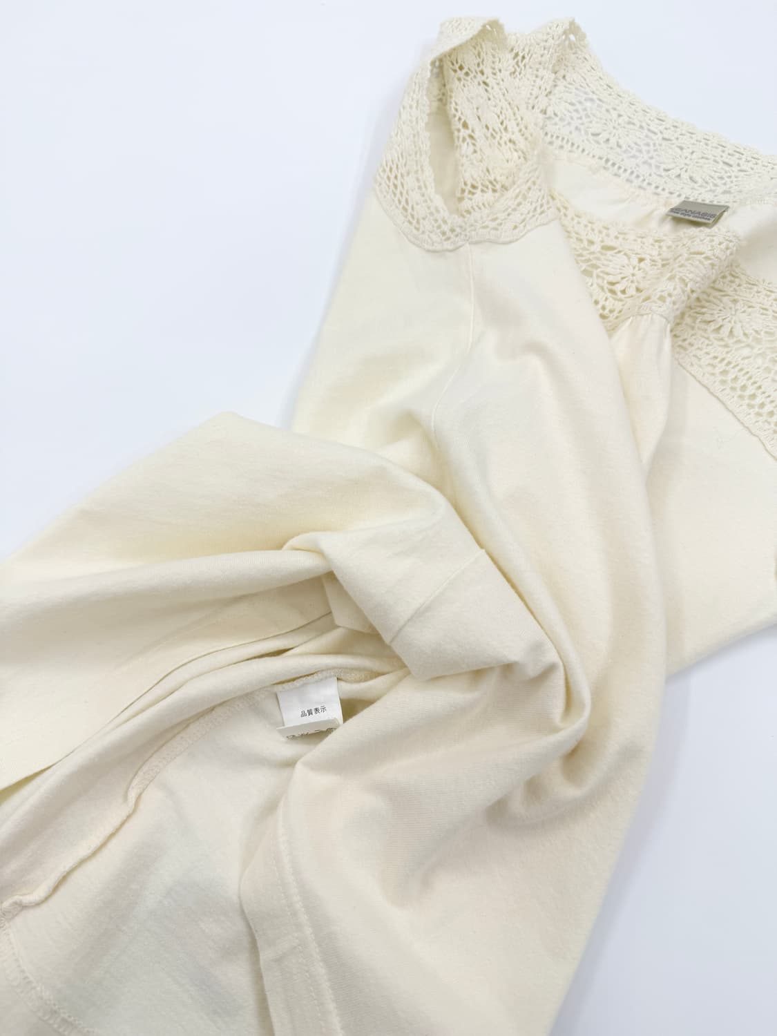빈티지 JEANASIS 아이보리 니트 레이스 레이어드티 상품이미지3