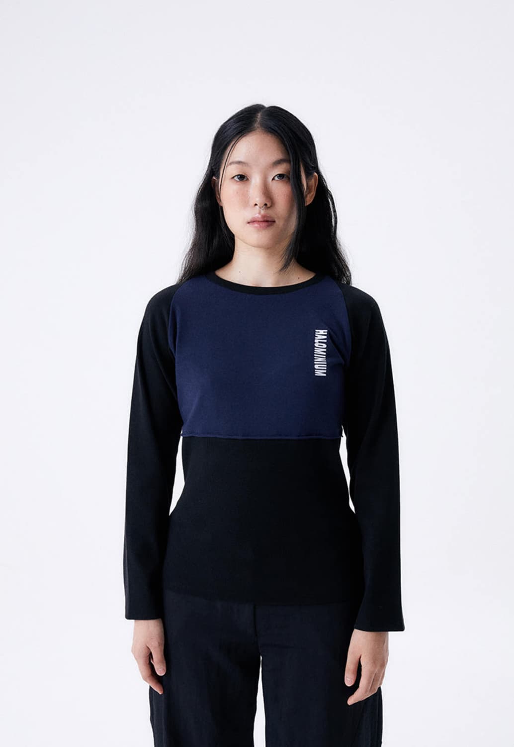 HALOMINIUM 2 TONE RIB TIGHT TEE NAVY 상품이미지1