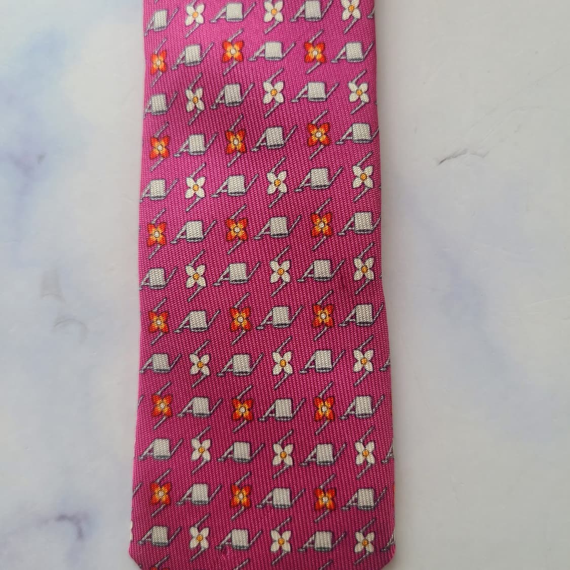 페라가모 실크 핑크 플라워 자카드 넥타이 9.6cm A등급 G1 상품이미지9