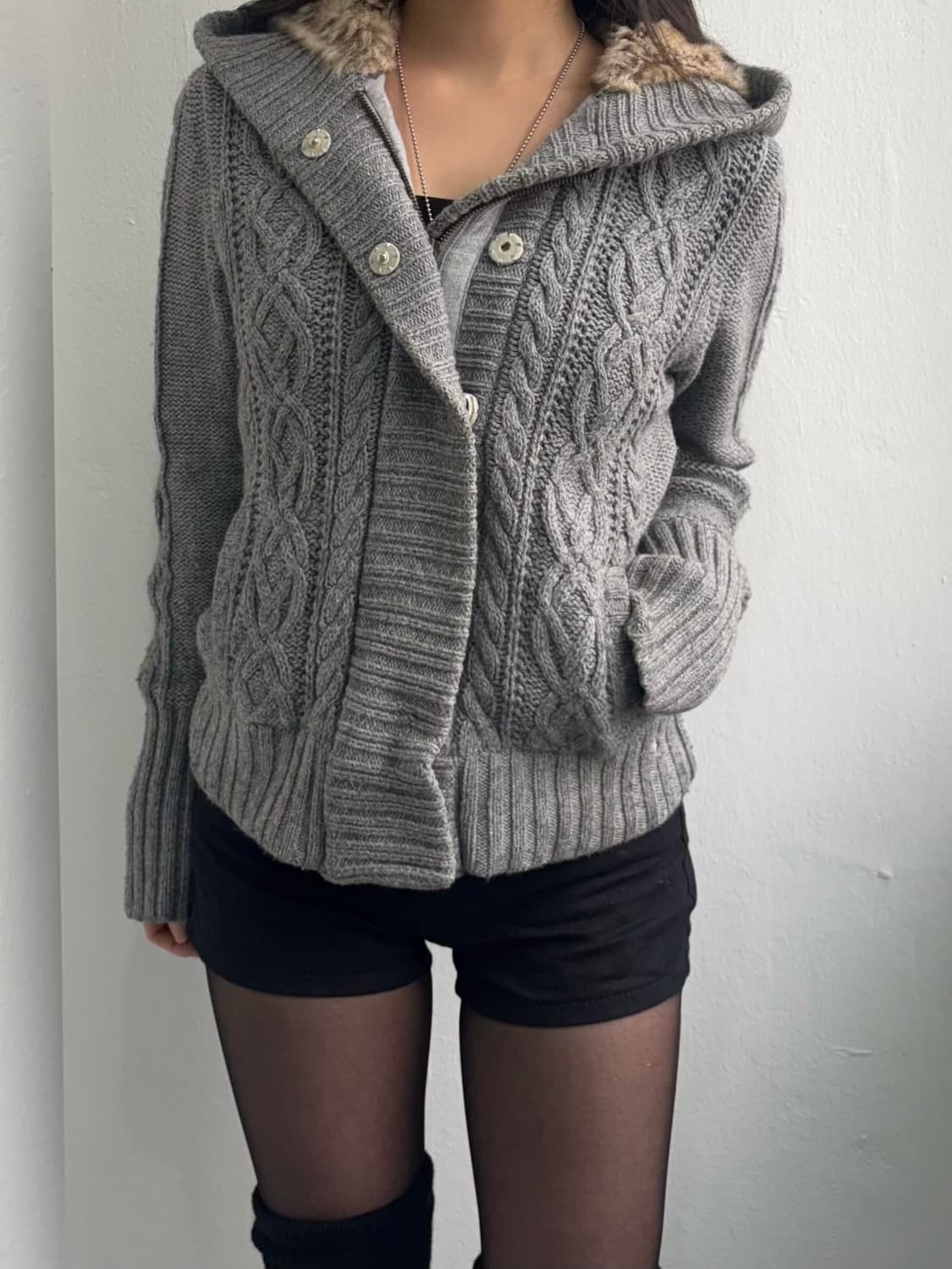 American Eagle Fur Hood Knit Zip-Up 상품이미지1