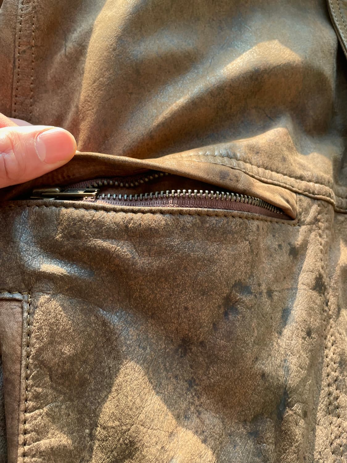 브라운 소가죽 봄버자켓 상품이미지5