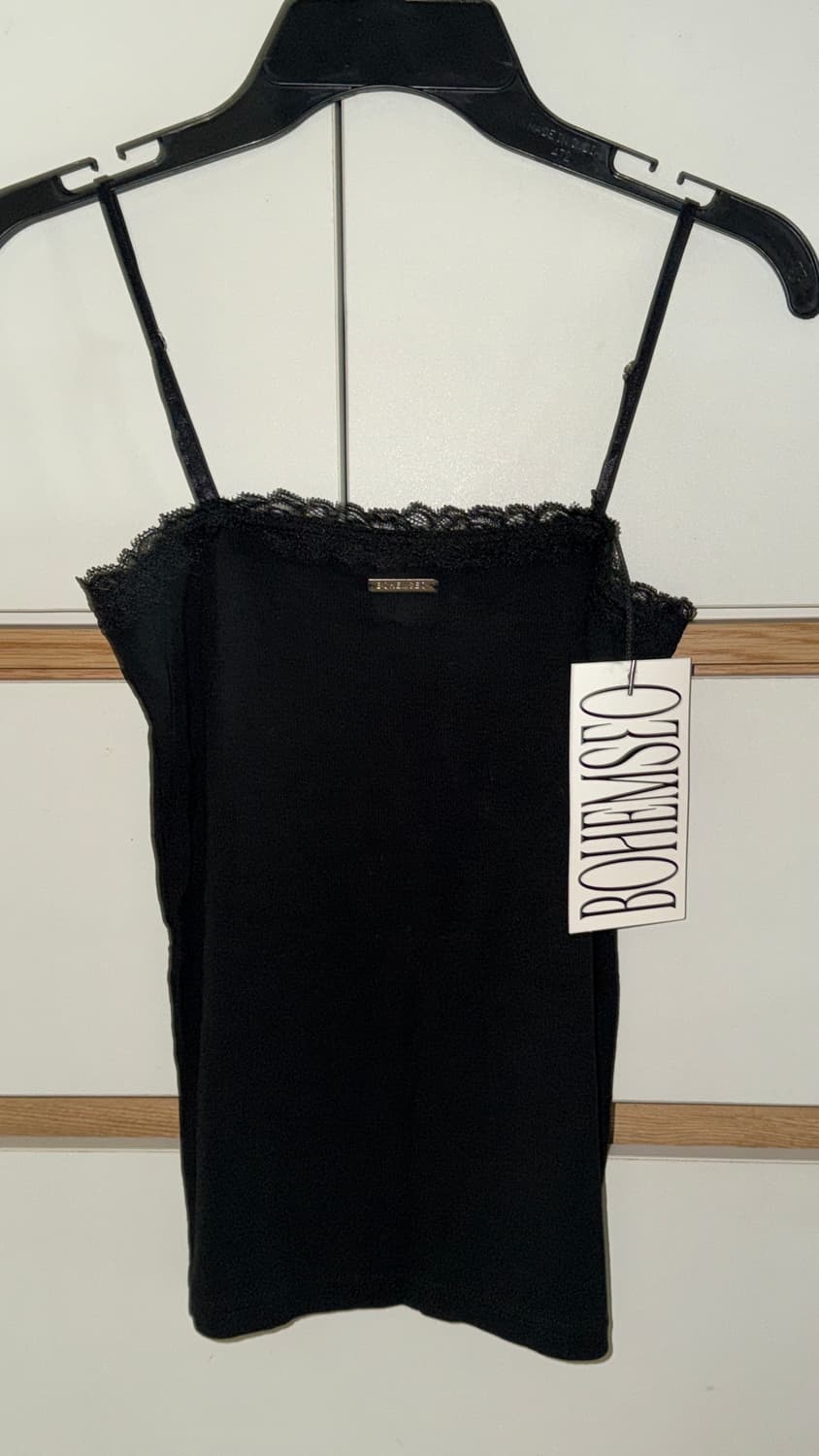 보헴서 블랙 레이스 슬리브리스 끈나시 이너웨어텐셀골지니트슬림검정색홀터넥퀘 상품이미지3