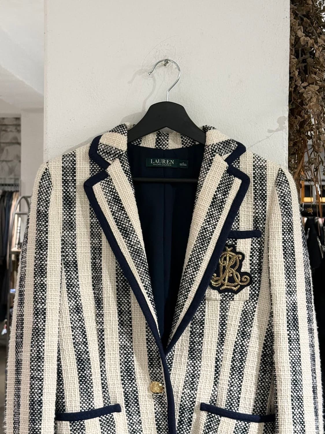 로렌 랄프로렌 아이보리 스트라이프 코튼 파이핑 블레이저 상품이미지4
