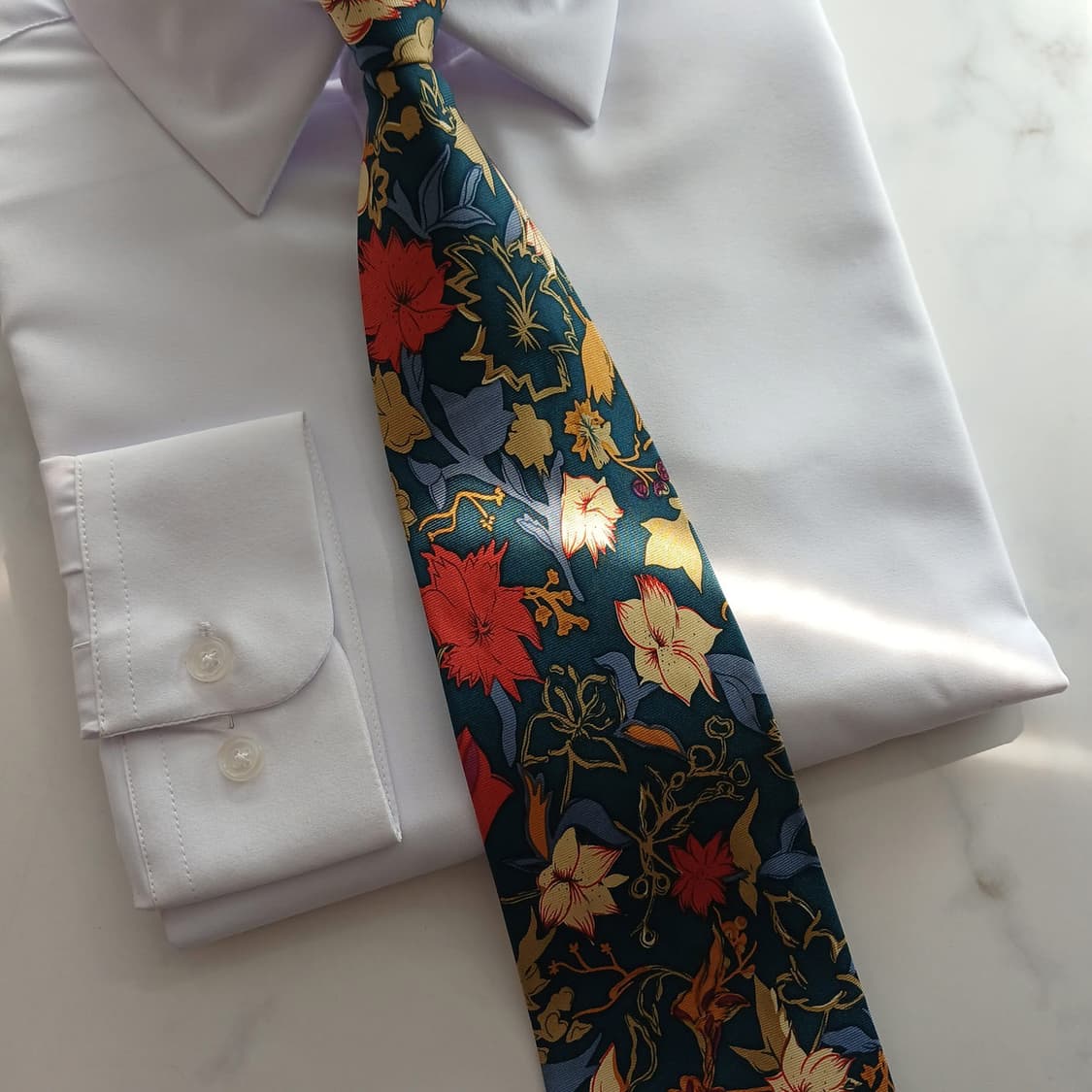 테드라피두스 실크 블루 플로럴 패턴 넥타이 9.4cm B등급 A18499 상품이미지5
