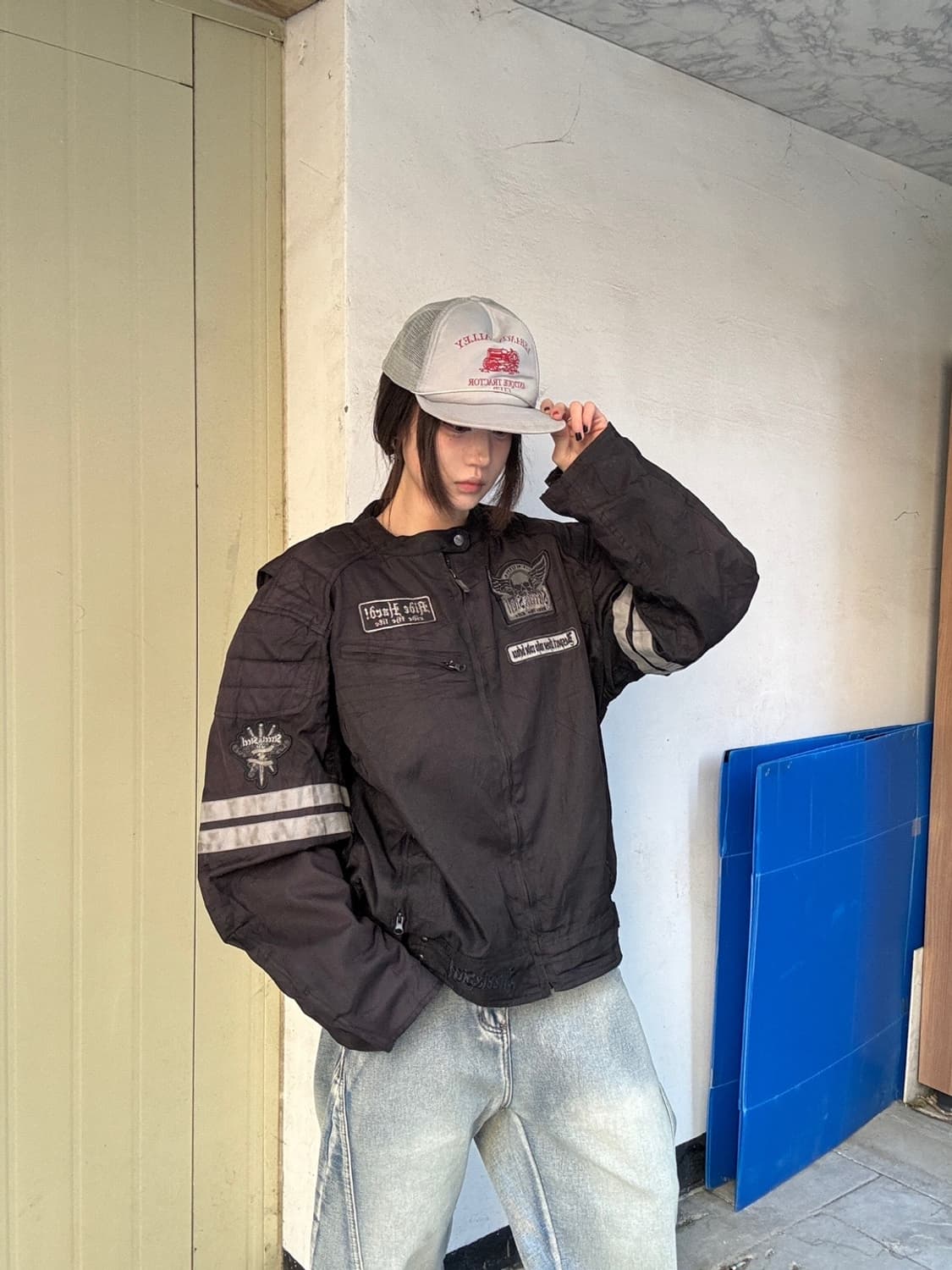 90s 올드스쿨 스컬 레이싱 바이커 자켓 상품이미지2