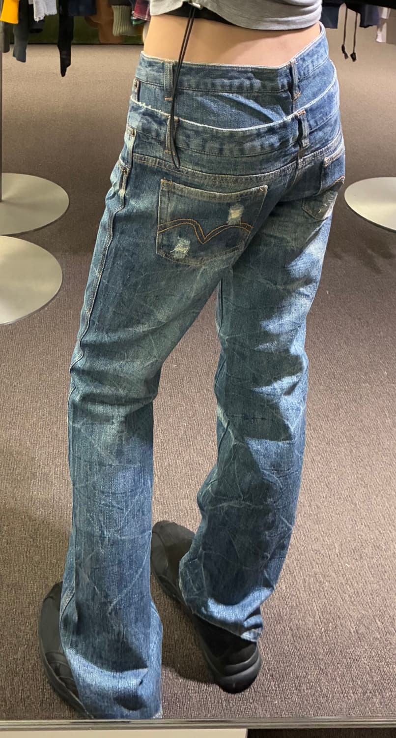 OS)Japanese vintage 여성 데미지 디테일 부츠컷 데님팬츠 상품이미지1