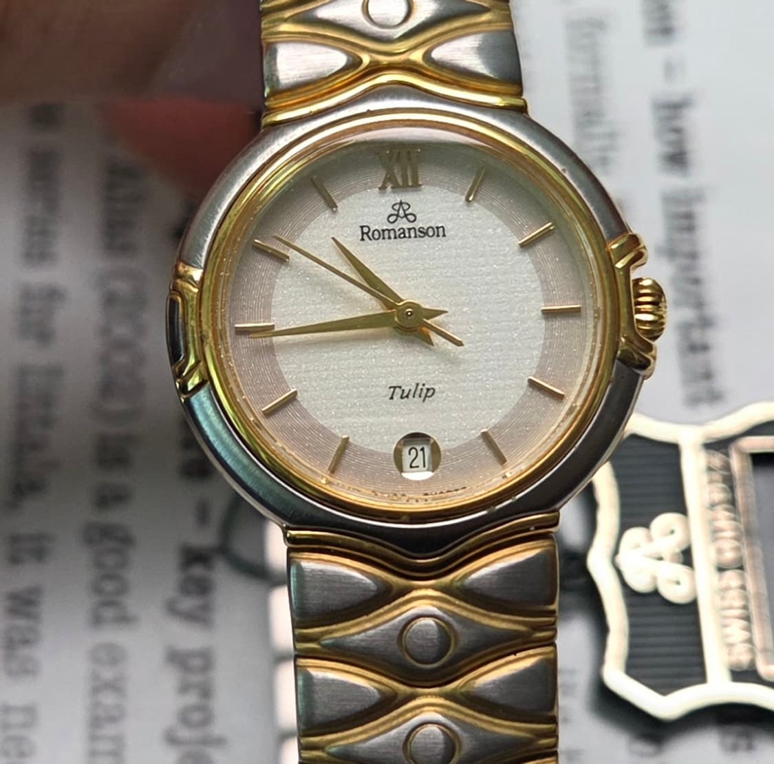 데드스탁] 빈티지 로만손 튤립 투톤 스파클 다이얼 칼침핸즈 쿼츠 여성용 상품이미지10