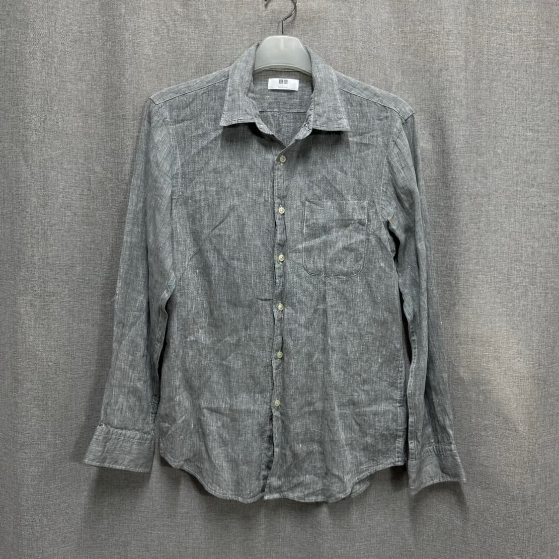 [L] 유니클로 린넨 마 셔츠 남방 그레이 상품이미지1