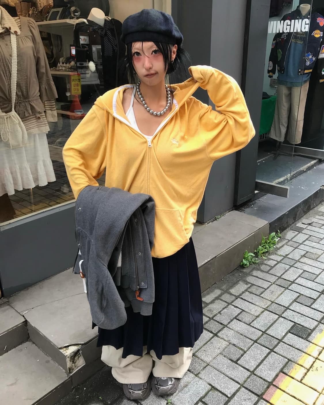 Stussy Logo Yellow Hood Zip-Up 상품이미지2