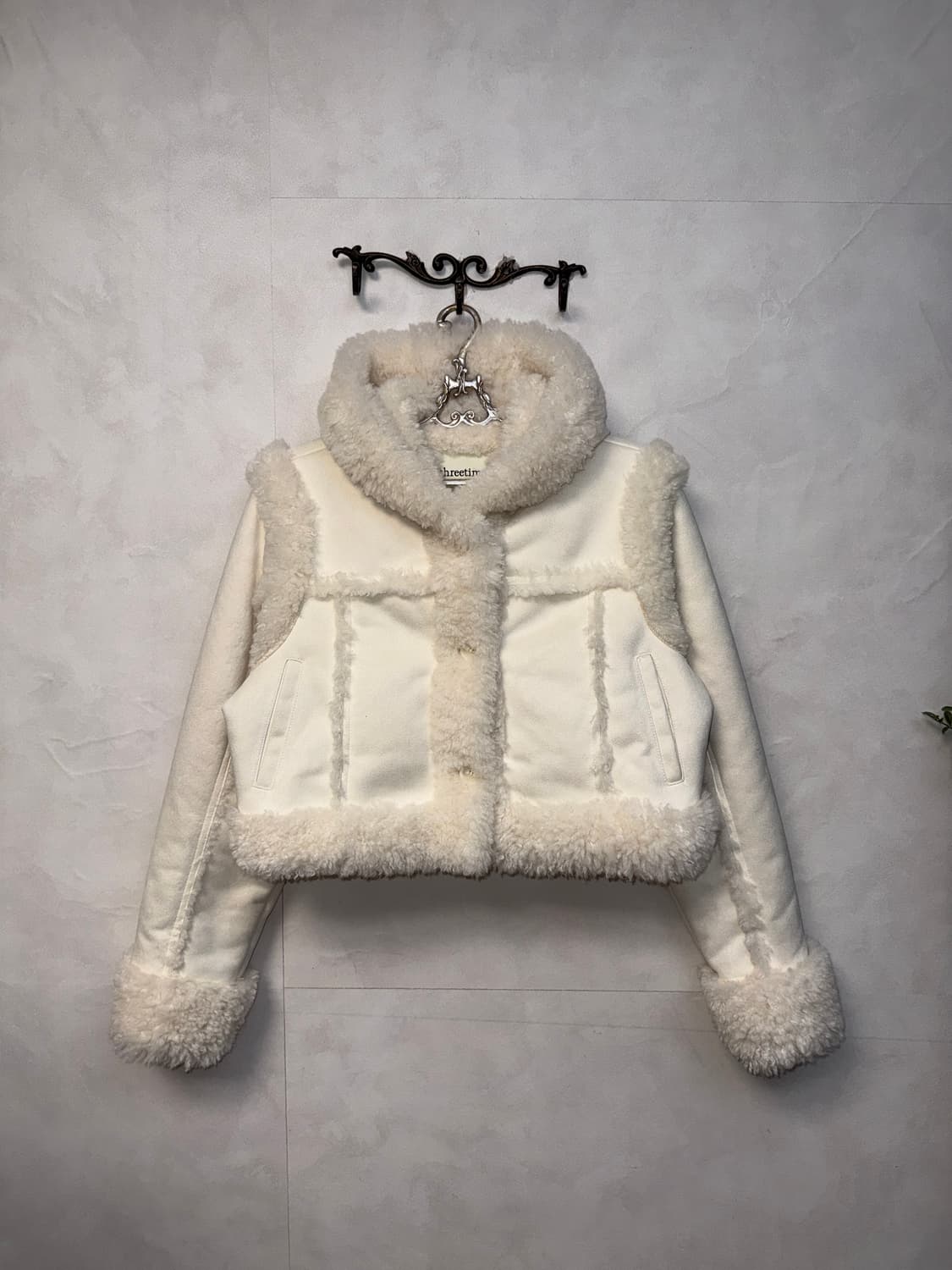 Threetimes Baby Hoodie Fur Coat ivory 상품이미지1