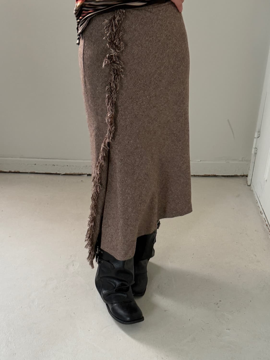 일본빈티지 울 프린지 롱스커트 상품이미지3