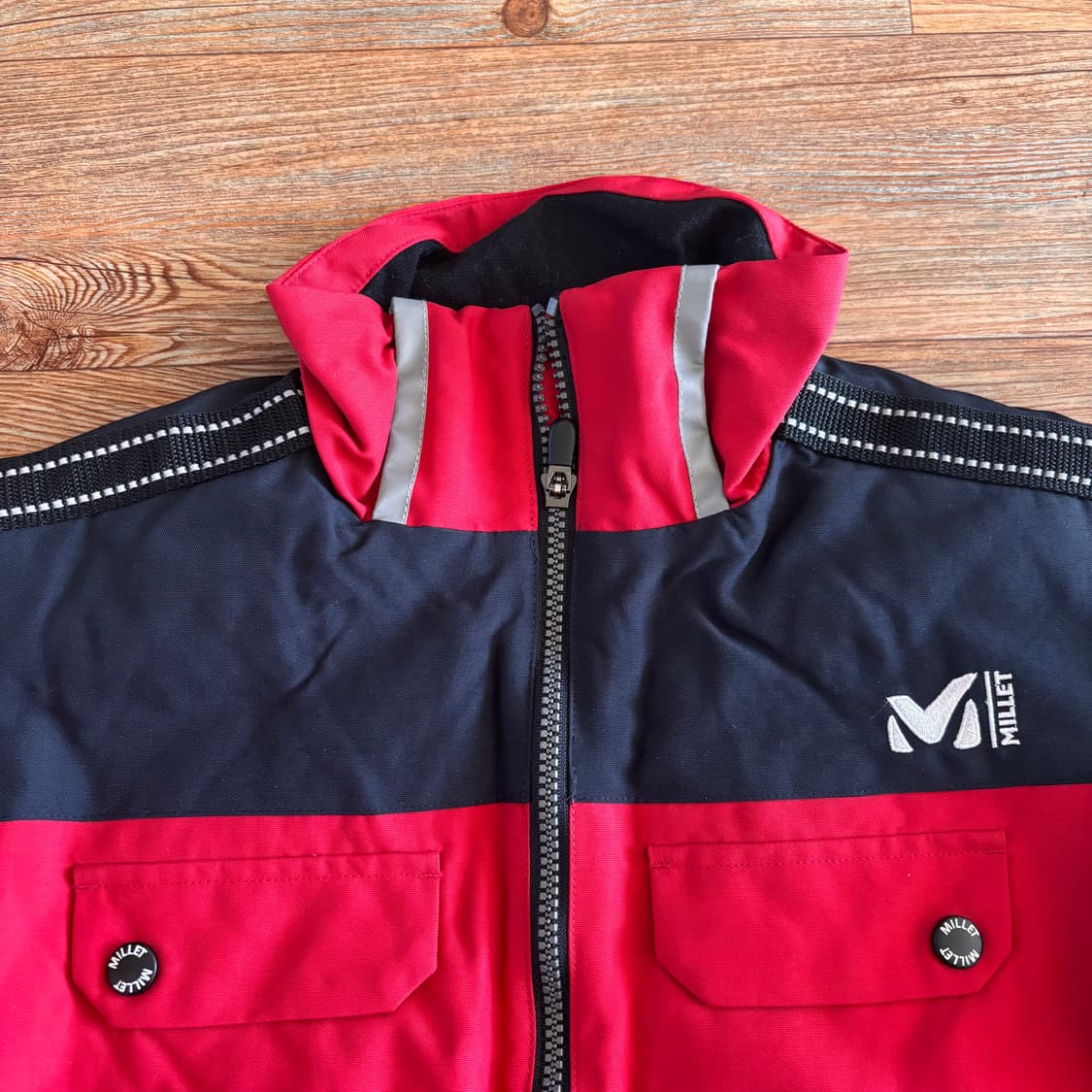 밀레 키즈 120 집업 점퍼 누빔 레드 후드 모자 탈부착 상품이미지2