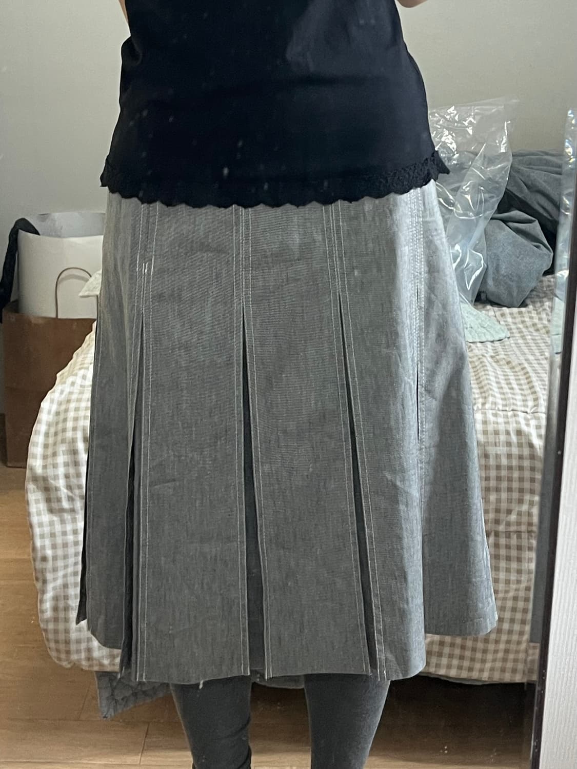 빈티지 그레이 데님 플리츠 미디스커트 상품이미지2