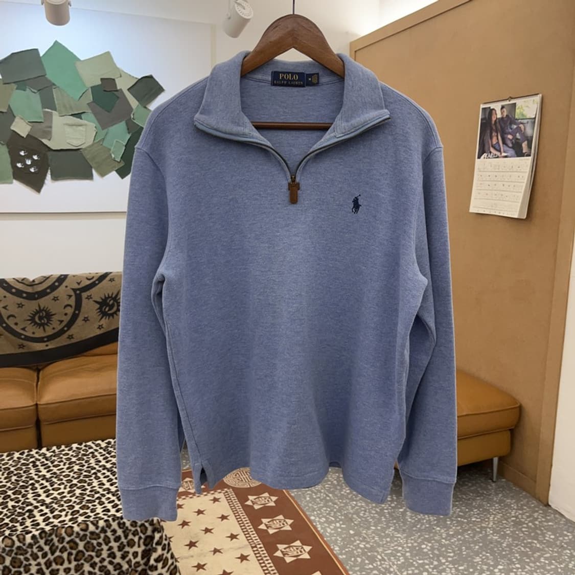 폴로 랄프로렌 빈티지 스모크 블루 반집업 카라 니트 M C09551 상품이미지3