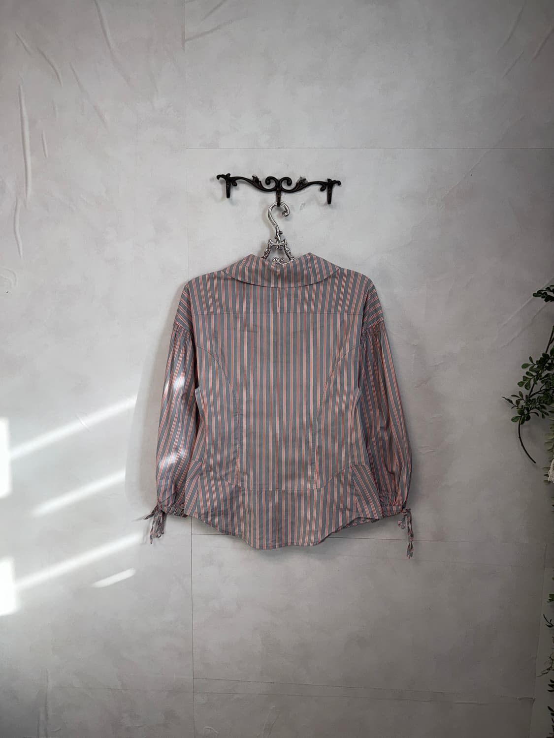 Orange gray stripe balloon puff blouse 상품이미지3
