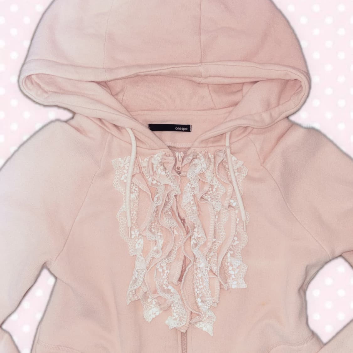 딸기우유맛 모리노가토 프릴 레이스 핑크 후드집업 아우터 상품이미지2