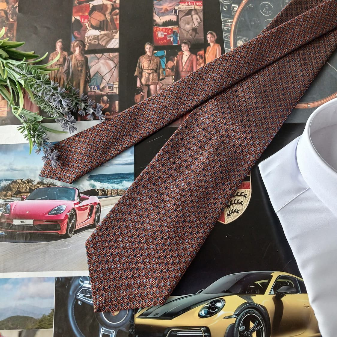 짐톰슨 실크 브라운 다이아몬드패턴 넥타이 9.6cm A+등급 A18817 상품이미지2